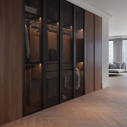 Гардероб Эйва. Дуб Джорджия, стекло, Al-profile P30