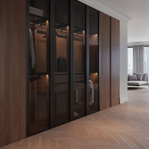 Гардероб Эйва. Дуб Джорджия, стекло, Al-profile P30